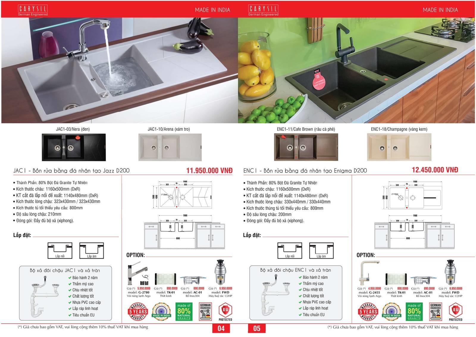 Bồn rửa chén CARYSIL Catalogue và Bảng giá mới nhất /Page 3